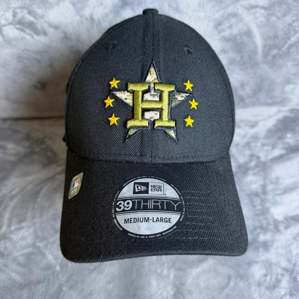 New Era Houston Astros 39THIRTY Hat Mens Medium Large Black Camo Military MLB